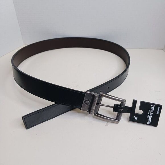 True Religion Men's Black Leather Belt Size 38 - Picture 1 of 9